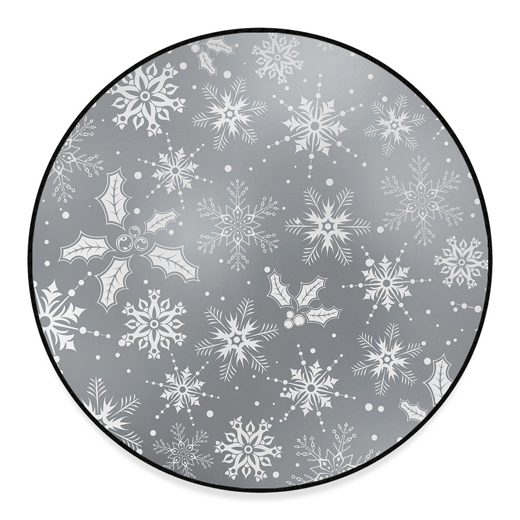 Silver And White Snowflake Pattern Print Round Floor Mat
