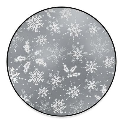 Silver And White Snowflake Pattern Print Round Floor Mat