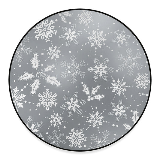 Silver And White Snowflake Pattern Print Round Floor Mat