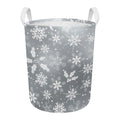 Silver And White Snowflake Pattern Print Round Laundry Basket