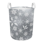 Silver And White Snowflake Pattern Print Round Laundry Basket