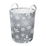 Silver And White Snowflake Pattern Print Round Laundry Basket