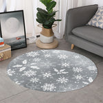 Silver And White Snowflake Pattern Print Round Rug
