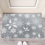 Silver And White Snowflake Pattern Print Rubber Doormat