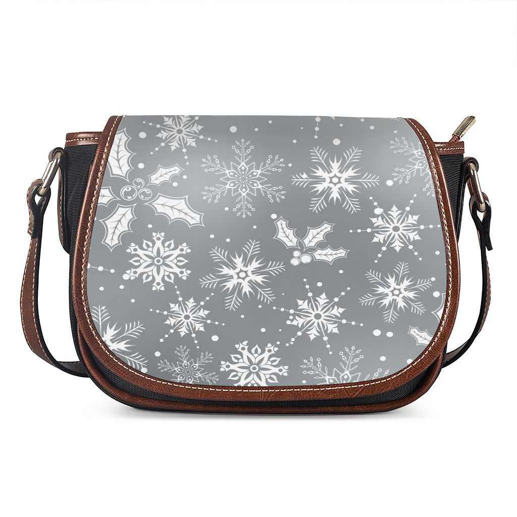 Silver And White Snowflake Pattern Print Saddle Bag