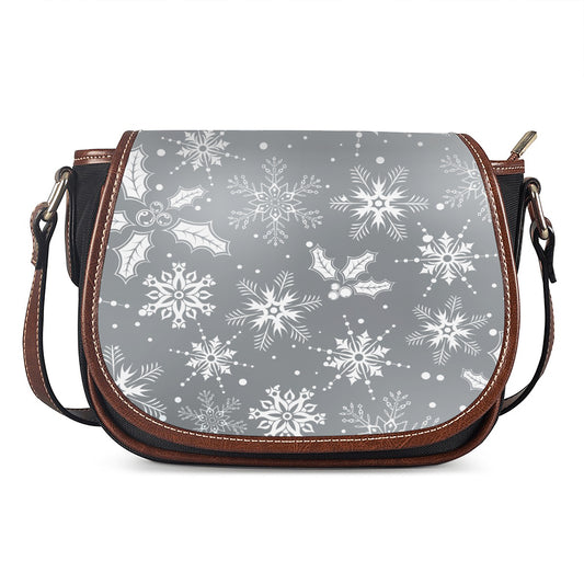 Silver And White Snowflake Pattern Print Saddle Bag