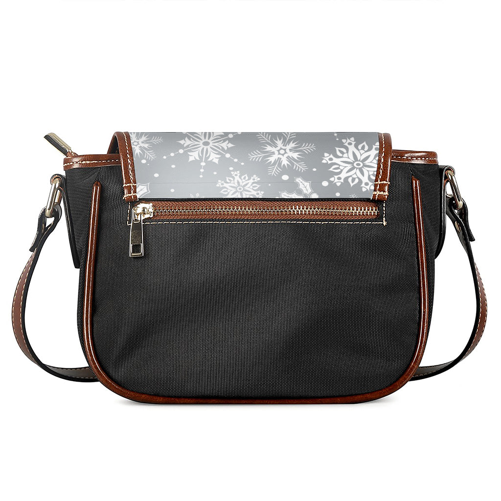 Silver And White Snowflake Pattern Print Saddle Bag
