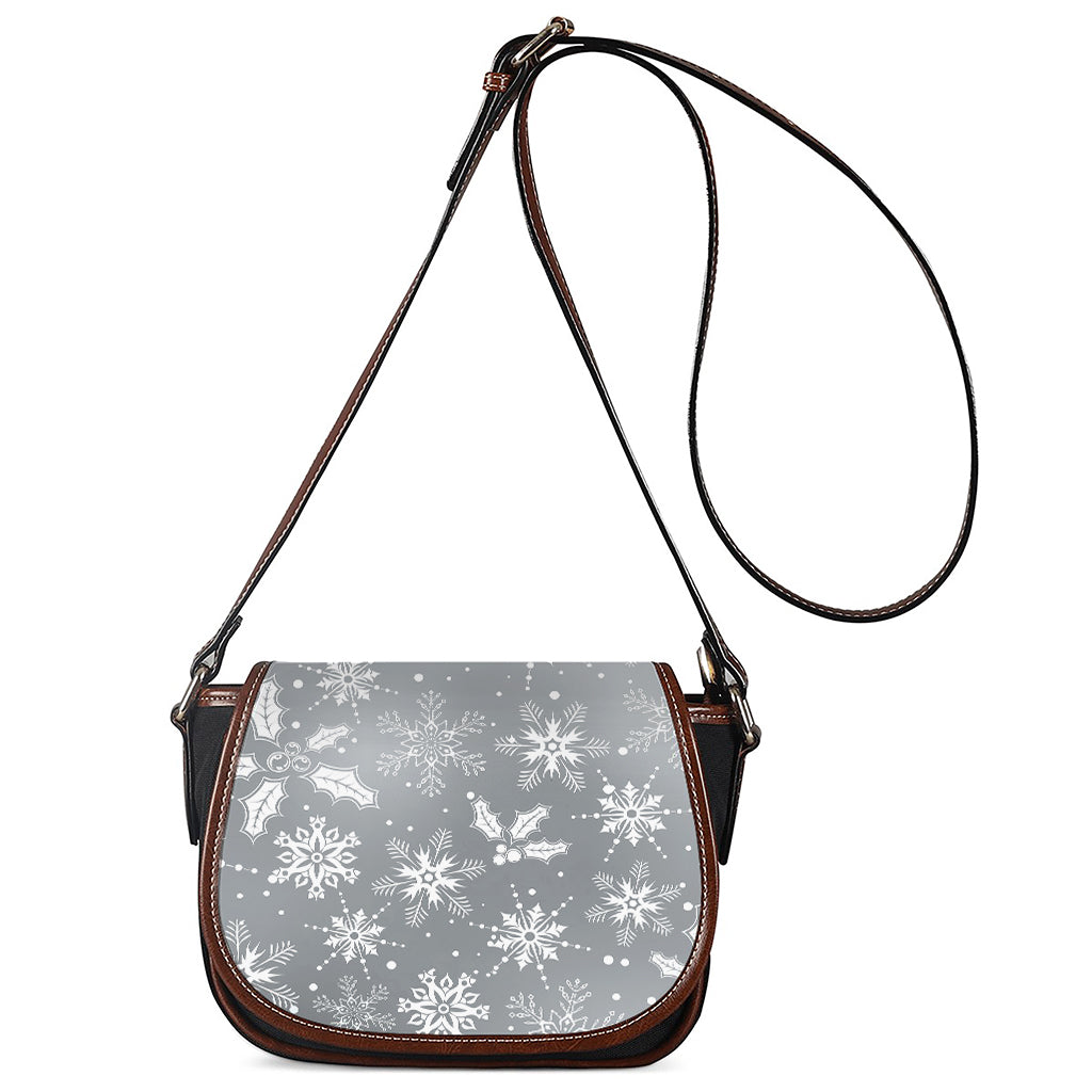 Silver And White Snowflake Pattern Print Saddle Bag