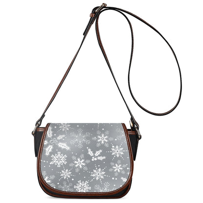 Silver And White Snowflake Pattern Print Saddle Bag