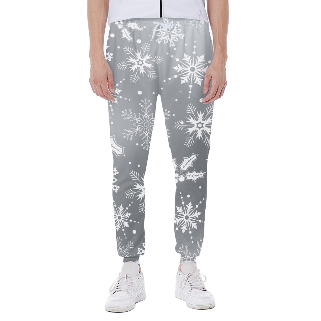 Silver And White Snowflake Pattern Print Scuba Joggers