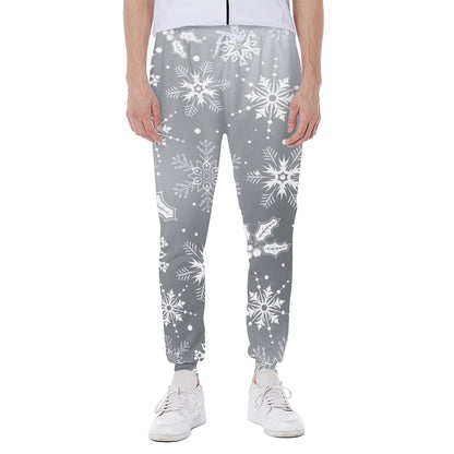 Silver And White Snowflake Pattern Print Scuba Joggers