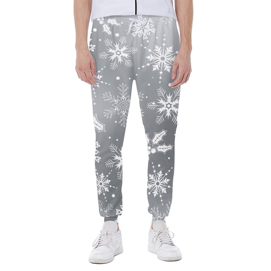 Silver And White Snowflake Pattern Print Scuba Joggers