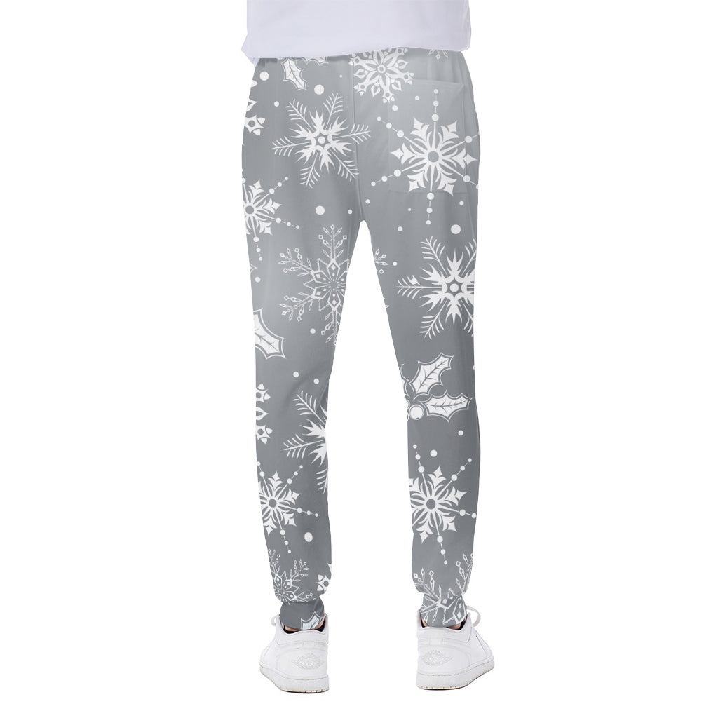 Silver And White Snowflake Pattern Print Scuba Joggers