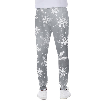 Silver And White Snowflake Pattern Print Scuba Joggers