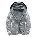Silver And White Snowflake Pattern Print Sherpa Lined Zip Up Hoodie