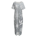Silver And White Snowflake Pattern Print Short Sleeve Long Nightdress