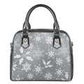 Silver And White Snowflake Pattern Print Shoulder Handbag