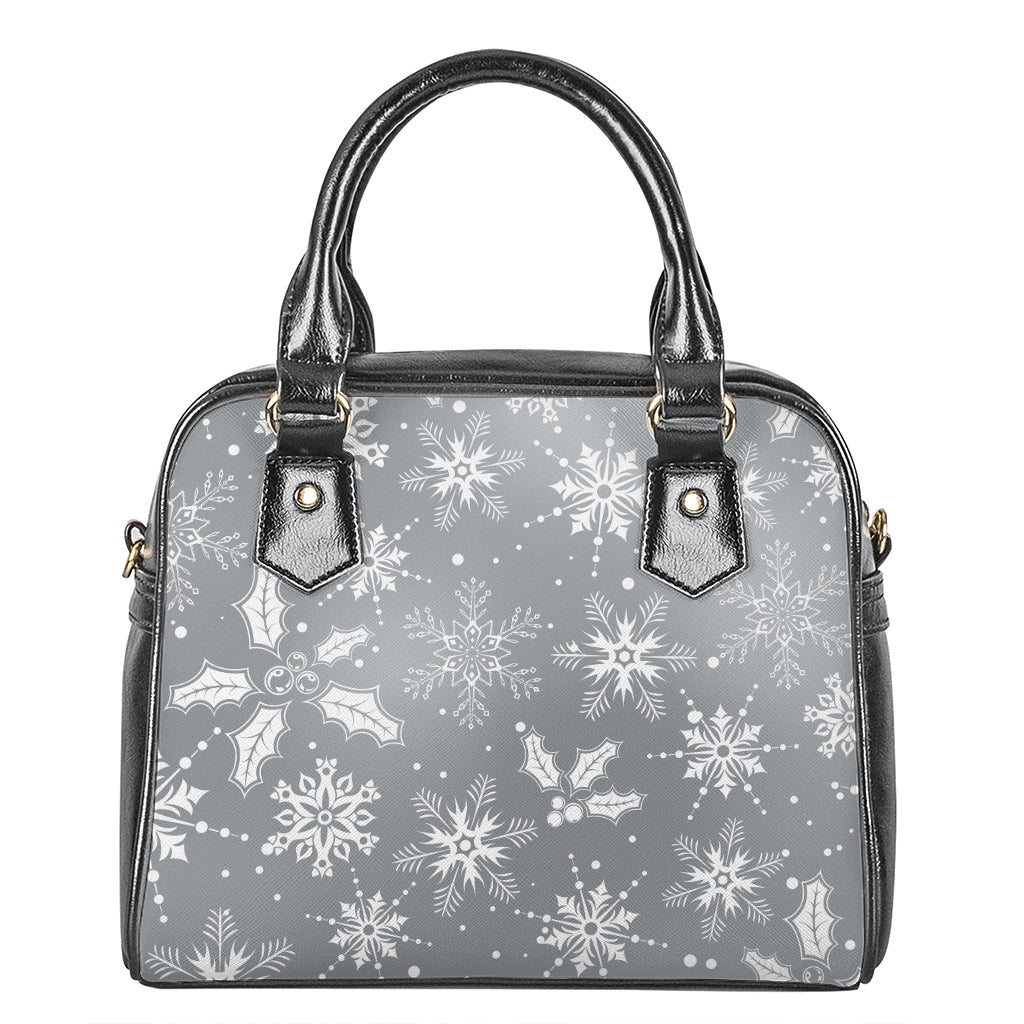 Silver And White Snowflake Pattern Print Shoulder Handbag