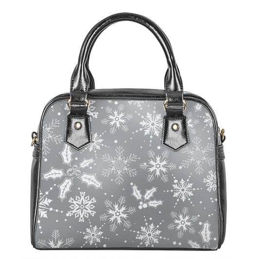 Silver And White Snowflake Pattern Print Shoulder Handbag