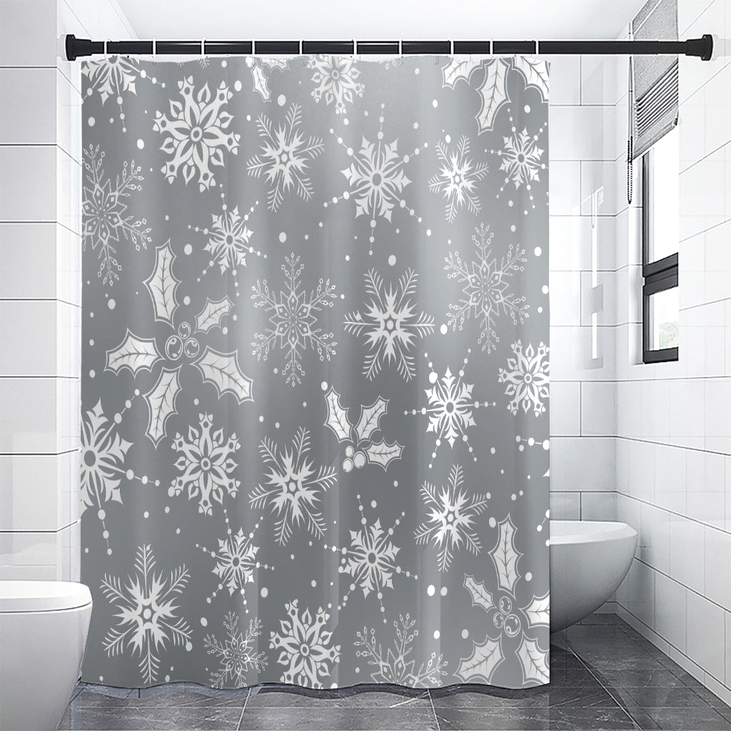 Silver And White Snowflake Pattern Print Shower Curtain