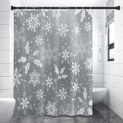 Silver And White Snowflake Pattern Print Shower Curtain