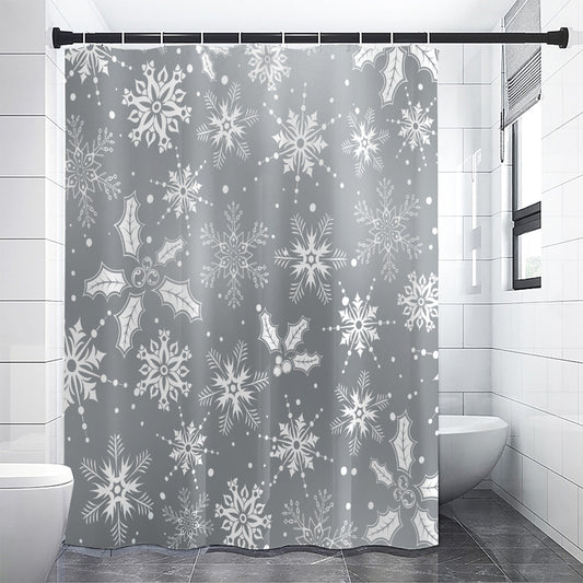 Silver And White Snowflake Pattern Print Shower Curtain