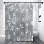 Silver And White Snowflake Pattern Print Shower Curtain