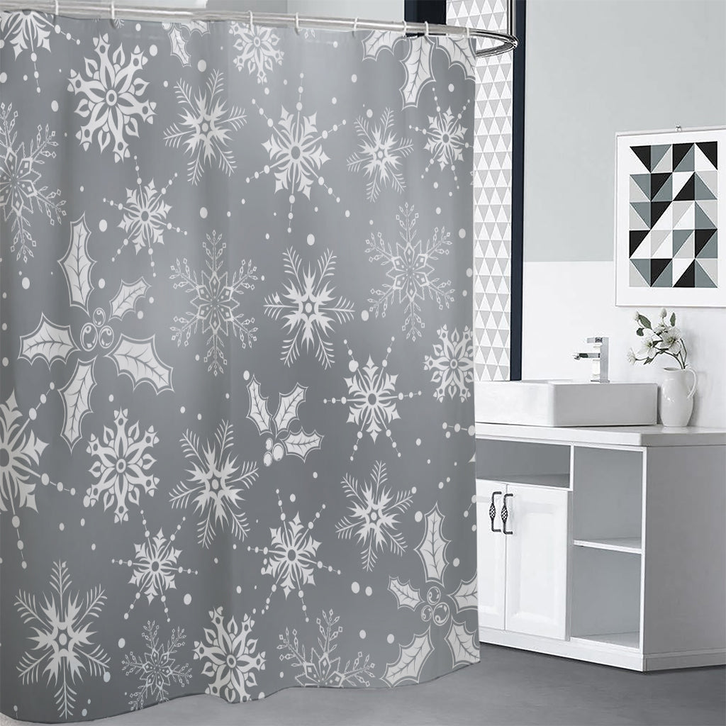 Silver And White Snowflake Pattern Print Shower Curtain