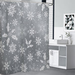 Silver And White Snowflake Pattern Print Shower Curtain