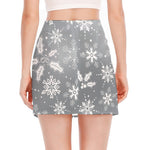 Silver And White Snowflake Pattern Print Side Slit Mini Skirt