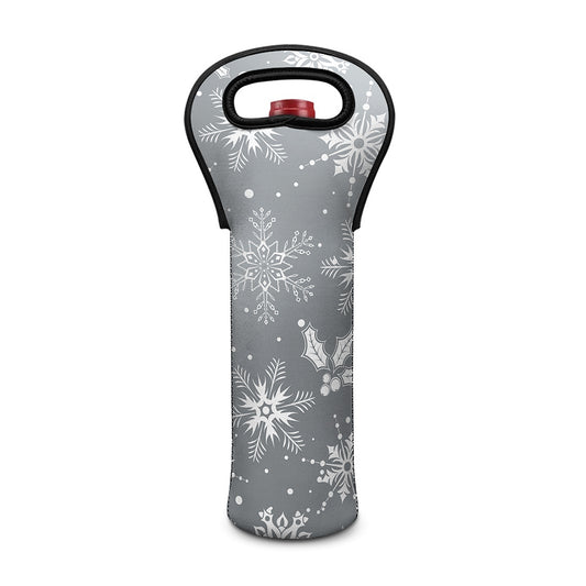Silver And White Snowflake Pattern Print Single Neoprene Wine Tote