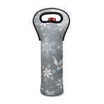 Silver And White Snowflake Pattern Print Single Neoprene Wine Tote