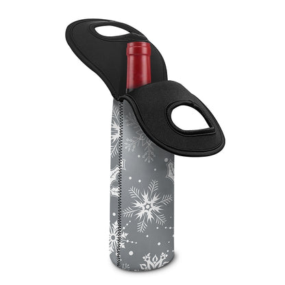 Silver And White Snowflake Pattern Print Single Neoprene Wine Tote