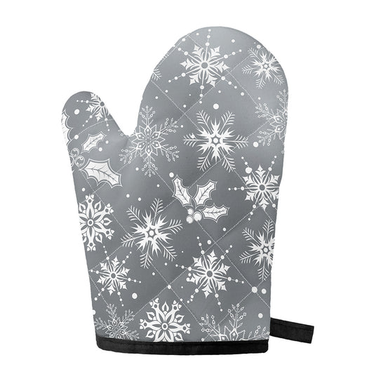 Silver And White Snowflake Pattern Print Single Oven Mitt