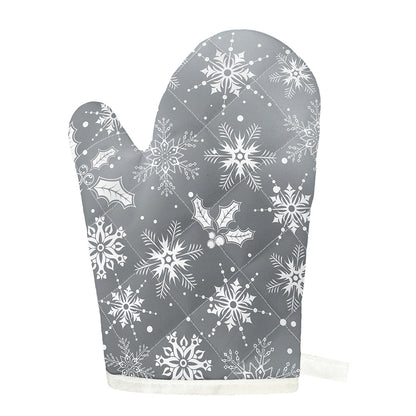 Silver And White Snowflake Pattern Print Single Oven Mitt