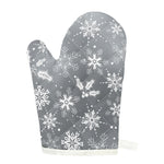 Silver And White Snowflake Pattern Print Single Oven Mitt