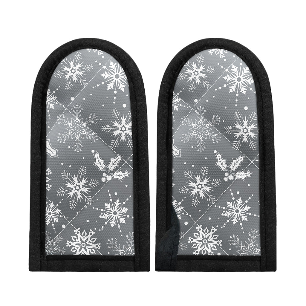 Silver And White Snowflake Pattern Print Skillet Handle Cover