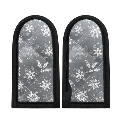 Silver And White Snowflake Pattern Print Skillet Handle Cover