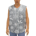 Silver And White Snowflake Pattern Print Sleeveless Baseball Jersey