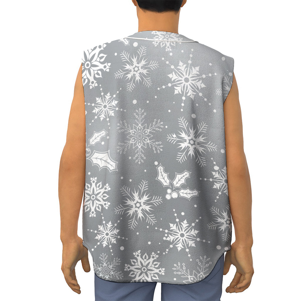 Silver And White Snowflake Pattern Print Sleeveless Baseball Jersey