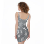 Silver And White Snowflake Pattern Print Sleeveless Bodycon Dress