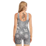 Silver And White Snowflake Pattern Print Sleeveless One Piece Swimsuit