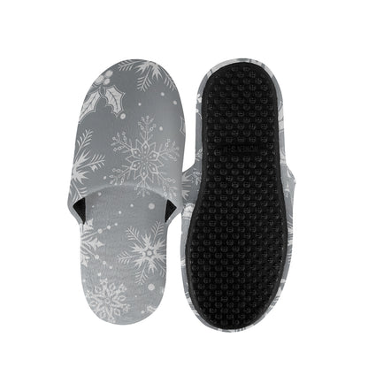 Silver And White Snowflake Pattern Print Slippers