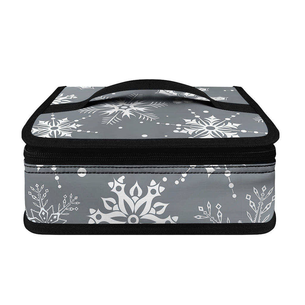 Silver And White Snowflake Pattern Print Small Lunch Bag