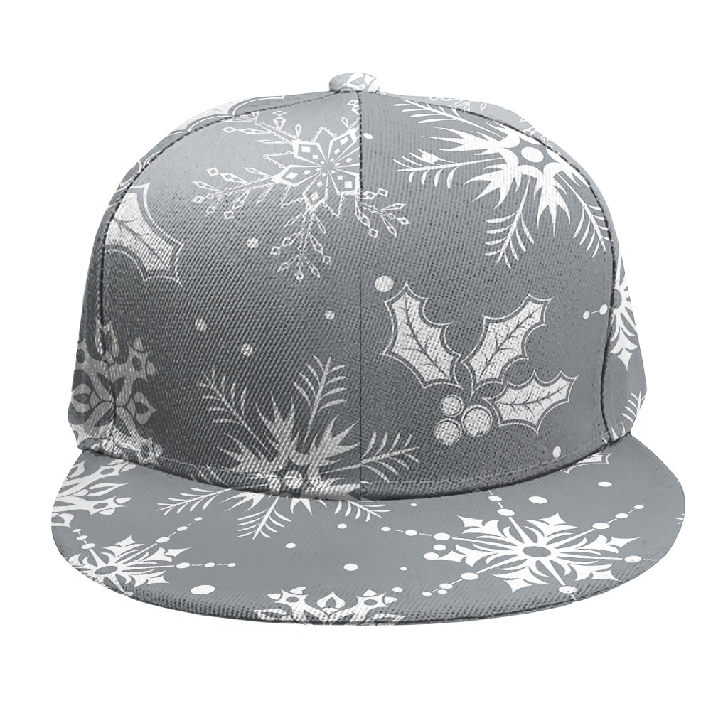 Silver And White Snowflake Pattern Print Snapback Cap