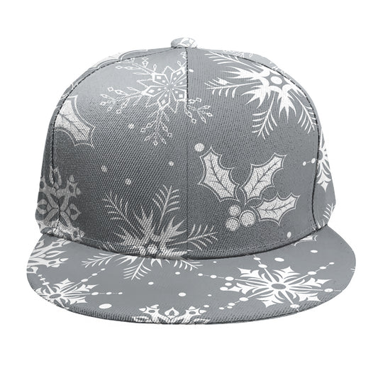 Silver And White Snowflake Pattern Print Snapback Cap