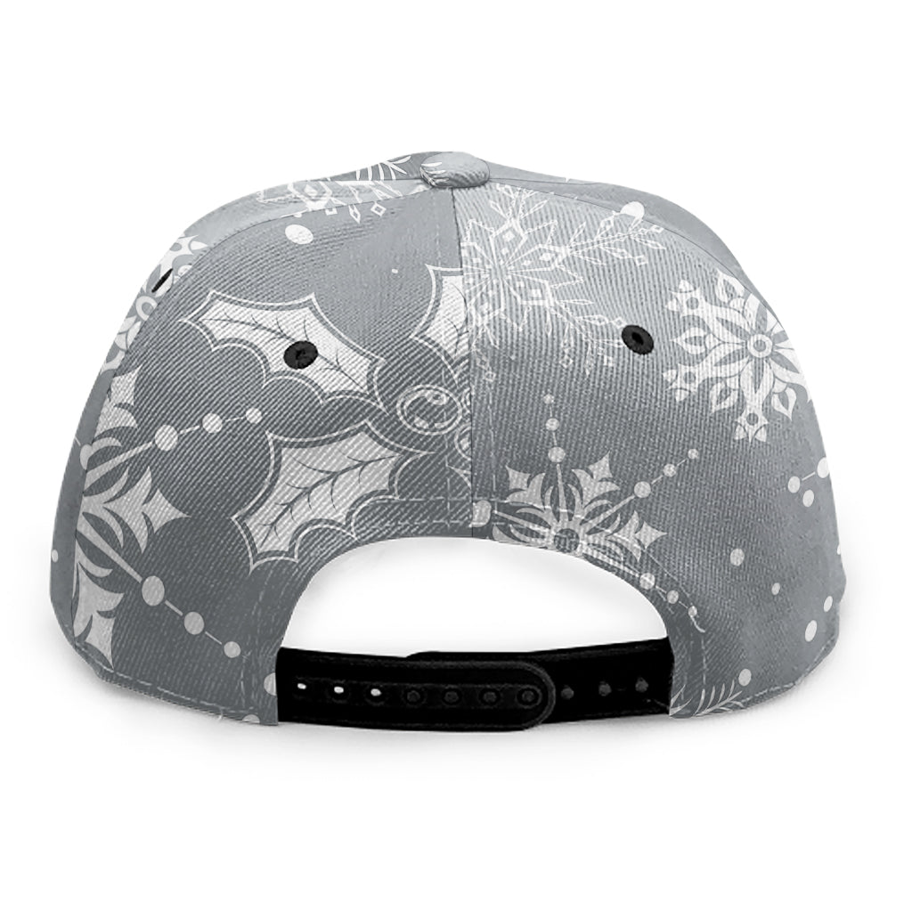 Silver And White Snowflake Pattern Print Snapback Cap