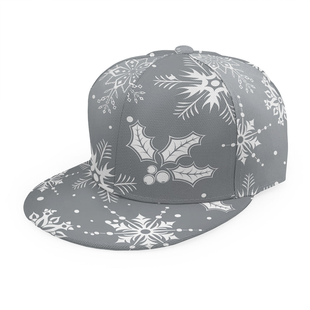 Silver And White Snowflake Pattern Print Snapback Cap