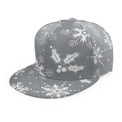 Silver And White Snowflake Pattern Print Snapback Cap