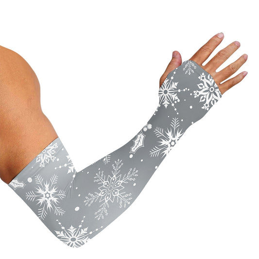 Silver And White Snowflake Pattern Print Sun Protection Arm Sleeves